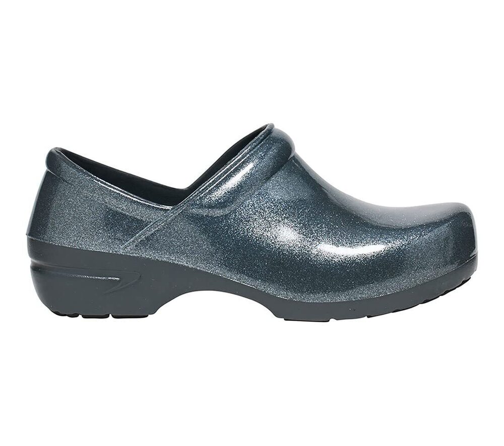 ANYWEAR SR ANGEL CLOGS, NURSING SHOES, SILVER CLOUD PEARL GLITTER, 11W/9M